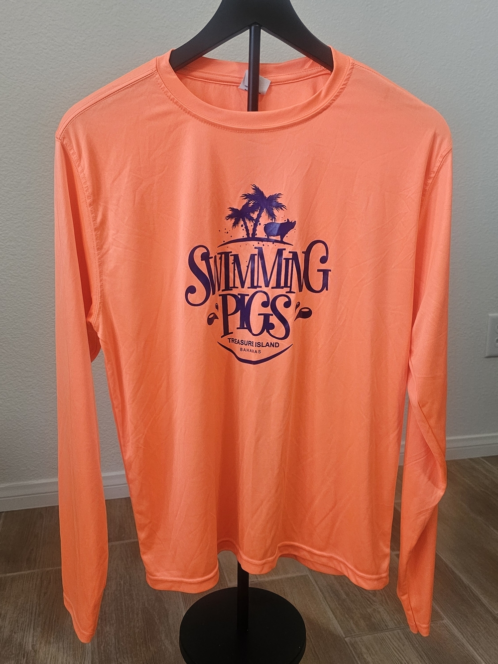 Long Sleeve "Swimming Pigs, Bahamas" Rash Guard - Orange Small